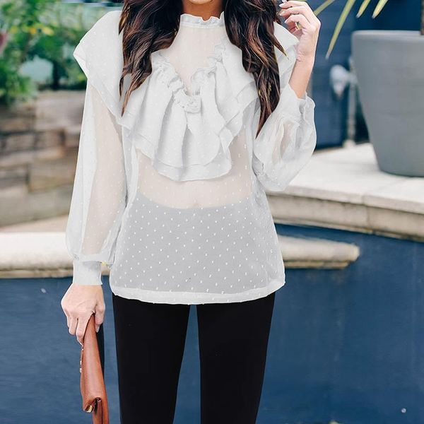 blouses women's see through blouse 2021 elegant polka dots puff sleeve blusas female ruffle tunic plus size casual chemise, White
blouses women's see through blouse 2021 elegant polka dots puff sleeve blusas female ruffle tunic plus size casual chemise, White