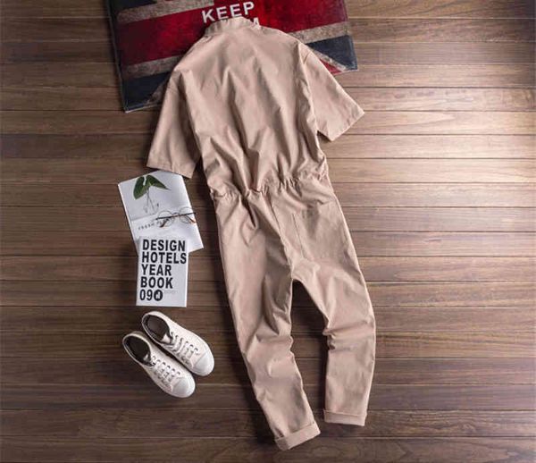 lapel short sleeve jumpsuit style loose streetwear workwear men comfortable casual pants, Blue
lapel short sleeve jumpsuit style loose streetwear workwear men comfortable casual pants, Blue