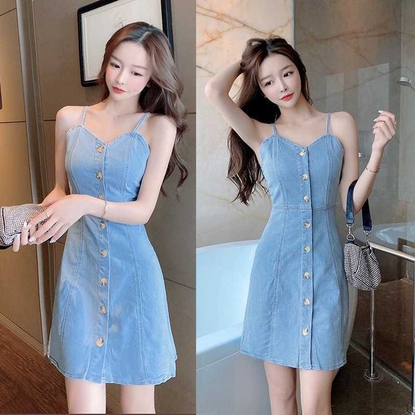 summer fashion blue denim v neck sleeveless sling solid sheath single-breasted jeans dress 210531, Black;gray
summer fashion blue denim v neck sleeveless sling solid sheath single-breasted jeans dress 210531, Black;gray