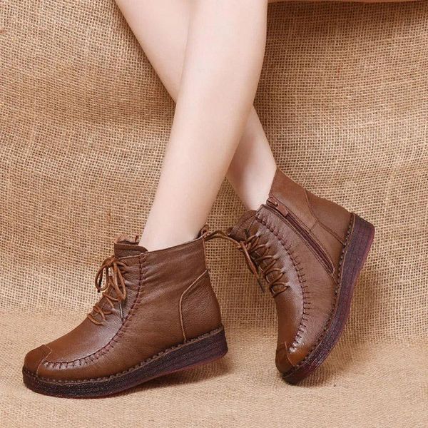 the first layer of cowhide retro handmade women's shoes plus velvet warm leather lace-up ankle boots soft bottom middle-aged, Black
the first layer of cowhide retro handmade women's shoes plus velvet warm leather lace-up ankle boots soft bottom middle-aged, Black