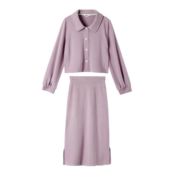 two piece dress perhaps u women set turn down collar pieces knitted skirt midi long sleeve violet t0388, White
two piece dress perhaps u women set turn down collar pieces knitted skirt midi long sleeve violet t0388, White