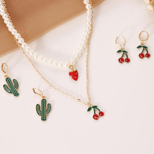 earrings & necklace sweet cherry shaped pendant handmade beaded gold alloy clavicle chain fashion pearl ladies dating, Silver
earrings & necklace sweet cherry shaped pendant handmade beaded gold alloy clavicle chain fashion pearl ladies dating, Silver