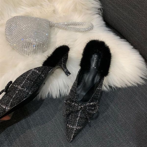 slippers mixed color canvas women bowknot pointy toe mules shoes gold line fur small heels slides trendy femme shallow flipflops, Black
slippers mixed color canvas women bowknot pointy toe mules shoes gold line fur small heels slides trendy femme shallow flipflops, Black