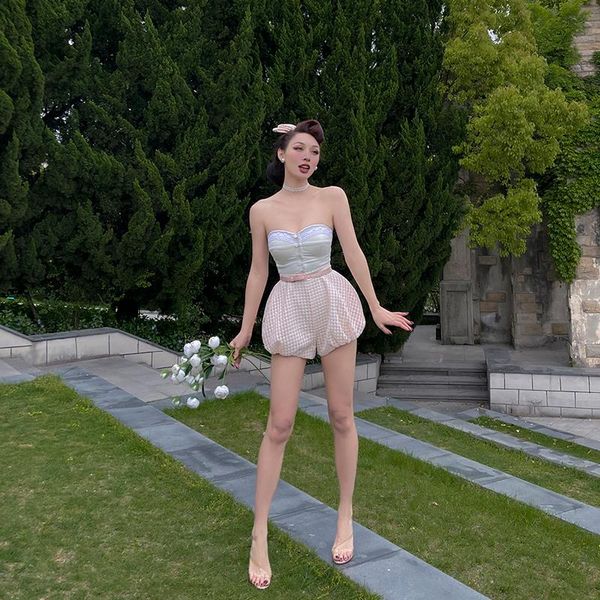 women's shorts le palais vintage 2021 summer original sweet pink plaid high waist lantern for women fashionable elegant short pants, White;black
women's shorts le palais vintage 2021 summer original sweet pink plaid high waist lantern for women fashionable elegant short pants, White;black