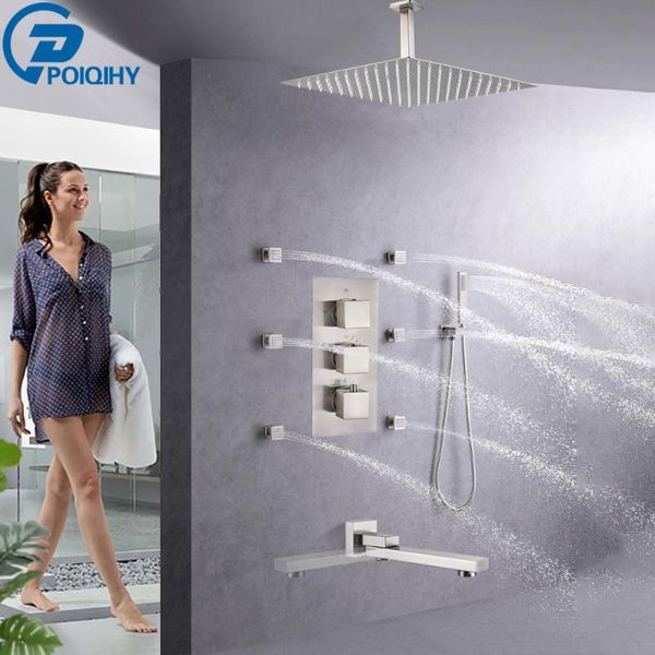 brushed nickel thermostatic shower faucet bath mixer tap rotating spout body massage jet thermostat valve bathroom sets
brushed nickel thermostatic shower faucet bath mixer tap rotating spout body massage jet thermostat valve bathroom sets