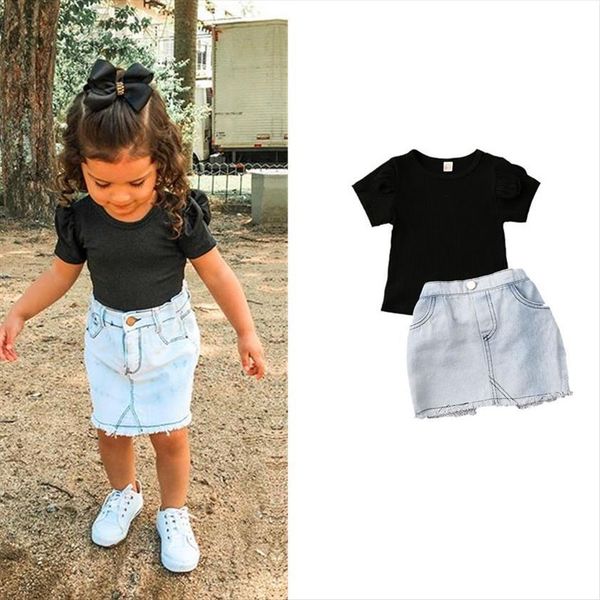 children clothing 1 5t infant kids girls summer clothes black short sleeve t shirt denim skirt 2pcs set outfit, White
children clothing 1 5t infant kids girls summer clothes black short sleeve t shirt denim skirt 2pcs set outfit, White