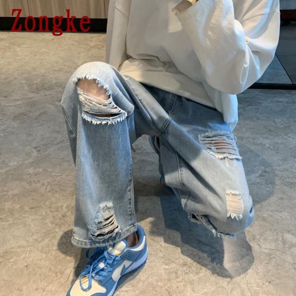 men's jeans zongke ripped straight man streetwear denim trousers men pants slim fit -3xl 2021 autumn arrivals, Blue
men's jeans zongke ripped straight man streetwear denim trousers men pants slim fit -3xl 2021 autumn arrivals, Blue