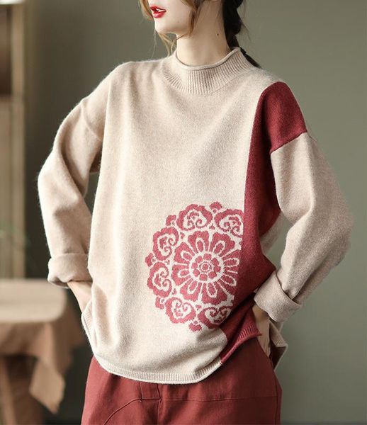 women's sweaters autumn winter sweater retro women knitting loose pullovers ladies panelled flower casual vintage, White;black
women's sweaters autumn winter sweater retro women knitting loose pullovers ladies panelled flower casual vintage, White;black