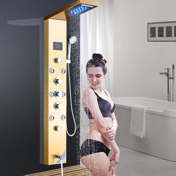bathroom shower faucet gold nickel led waterfall panel wall mounted column with hand sprayer sets
bathroom shower faucet gold nickel led waterfall panel wall mounted column with hand sprayer sets