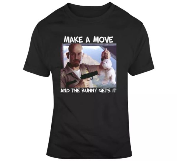 the bunny gets it con air quote funny parody movie fan t shirt, White;black
