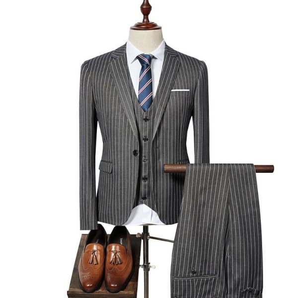men's suits & blazers 2021 simple striped suit for men korean fashion slim three piece sets youth groomsmen wedding banquet takim elbis, White;black
men's suits & blazers 2021 simple striped suit for men korean fashion slim three piece sets youth groomsmen wedding banquet takim elbis, White;black
