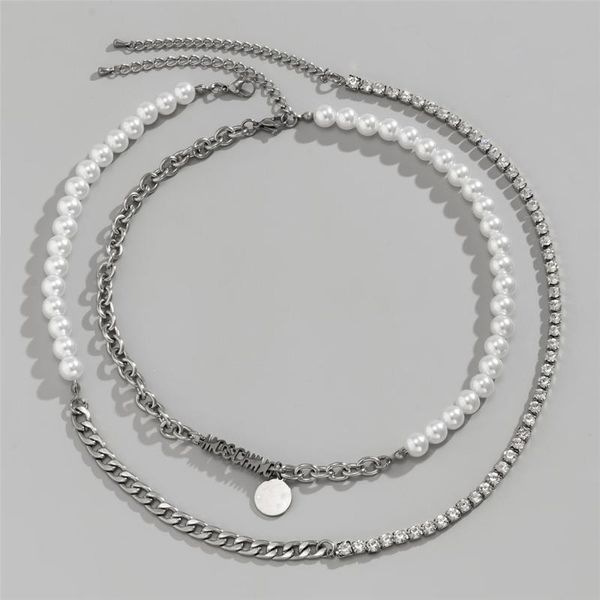 pendant necklaces 316l stainless steel pearl splicing letter necklace double layer wearing crystal zircon lady, Silver
pendant necklaces 316l stainless steel pearl splicing letter necklace double layer wearing crystal zircon lady, Silver