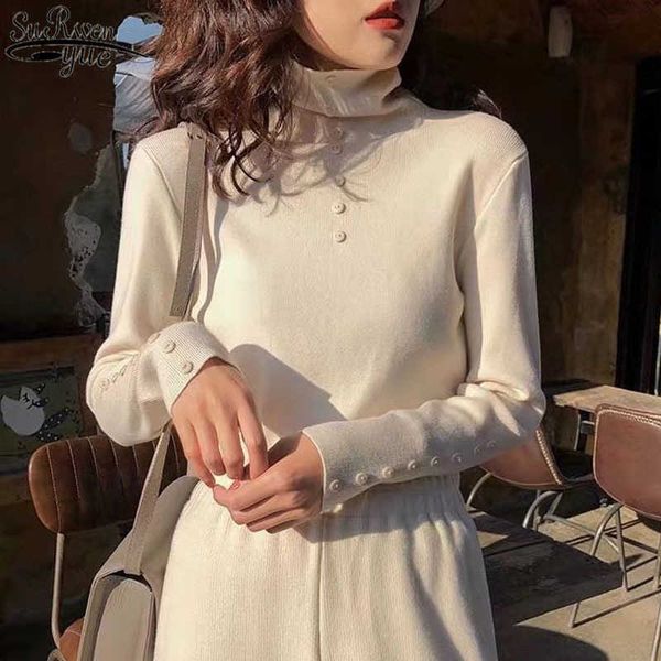 autumn winter solid color long sleeve women's sweater slim pullover women's turtleneck with buttons korean style 11954 210527, White;black
autumn winter solid color long sleeve women's sweater slim pullover women's turtleneck with buttons korean style 11954 210527, White;black