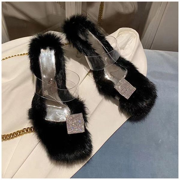 fashion bling crystal slippers thin high heel sandals fluffy fur elegant slipper ladies shoes, Black
fashion bling crystal slippers thin high heel sandals fluffy fur elegant slipper ladies shoes, Black