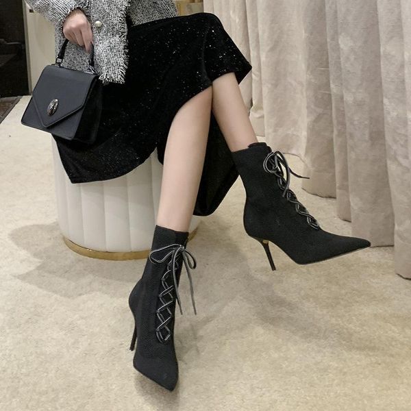 boots women's spring and autumn 2021 mid-tube pointed toe knit stretch high heel stiletto short women, Black
boots women's spring and autumn 2021 mid-tube pointed toe knit stretch high heel stiletto short women, Black