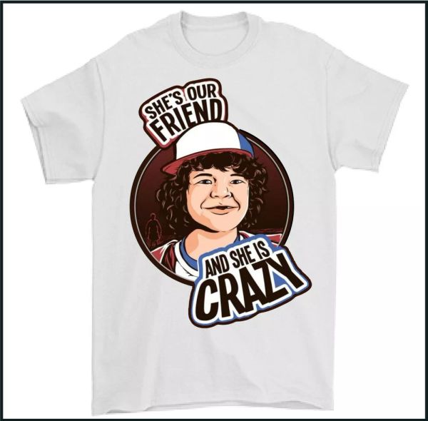 stranger things t-shirt, she's our friend and crazy dustin the head shirt, White;black
stranger things t-shirt, she's our friend and crazy dustin the head shirt, White;black