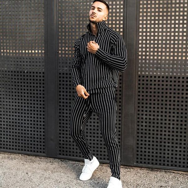 men's tracksuits 2021 fashion stripe men sweatshirt clothing two-piece set long sleeve hoodies+pants casual sports slim hip hop suit fo, Gray 
men's tracksuits 2021 fashion stripe men sweatshirt clothing two-piece set long sleeve hoodies+pants casual sports slim hip hop suit fo, Gray