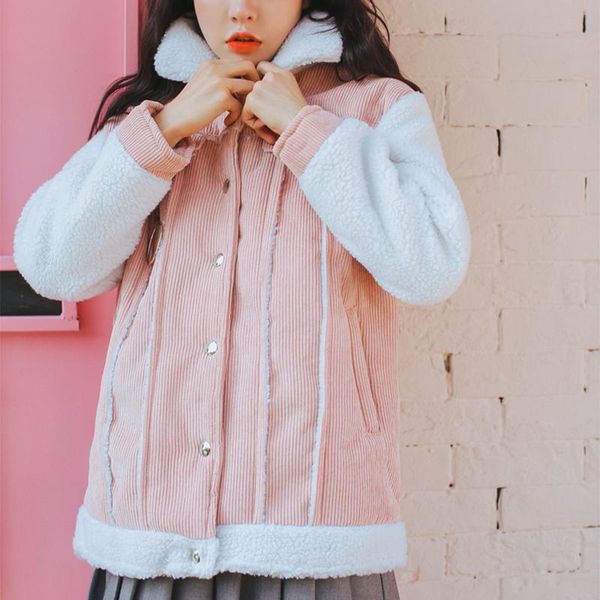 women's sweaters winter korean casual loose thick corduroy lamb cotton coat padded women, White;black
women's sweaters winter korean casual loose thick corduroy lamb cotton coat padded women, White;black