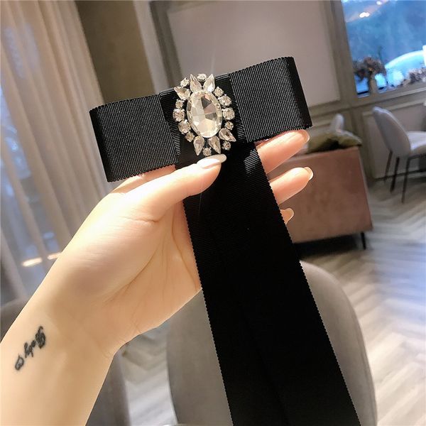 classic women black bowknot pins shiny crystal rhinestone brooches vintage long ribbon brooch preppy style lady tie, Gray
classic women black bowknot pins shiny crystal rhinestone brooches vintage long ribbon brooch preppy style lady tie, Gray