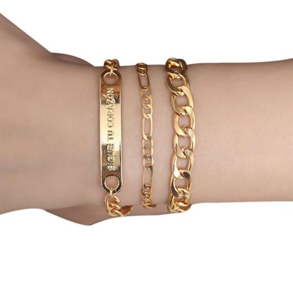 link, chain women multi-layer wild bracelet female retro temperament hip hop letter set for gift, Black
link, chain women multi-layer wild bracelet female retro temperament hip hop letter set for gift, Black