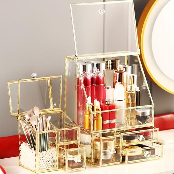 cosmetic storage box household dresser glass dust lipstick shelf large capacity bottles & jars
cosmetic storage box household dresser glass dust lipstick shelf large capacity bottles & jars