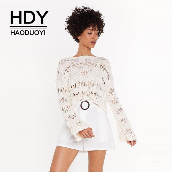 women's sweaters hdy haoduoyi 2021 pure color solid beach style hollow pattern knit loose trumpet sleeve pointelle relaxed summer women, White;black
women's sweaters hdy haoduoyi 2021 pure color solid beach style hollow pattern knit loose trumpet sleeve pointelle relaxed summer women, White;black
