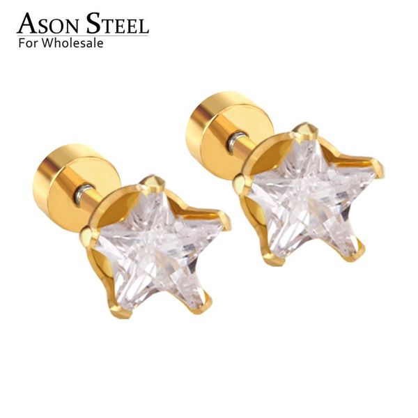 stud asonsteel punk jewelry small star screw earrings female stainless steel gold/silver color earring fashion girl, Golden;silver