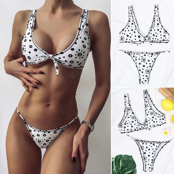 women's swimwear floral print low-waisted bikini sets swimsuit women bow-knot 2 pieces beach bathing suits, White;black
women's swimwear floral print low-waisted bikini sets swimsuit women bow-knot 2 pieces beach bathing suits, White;black