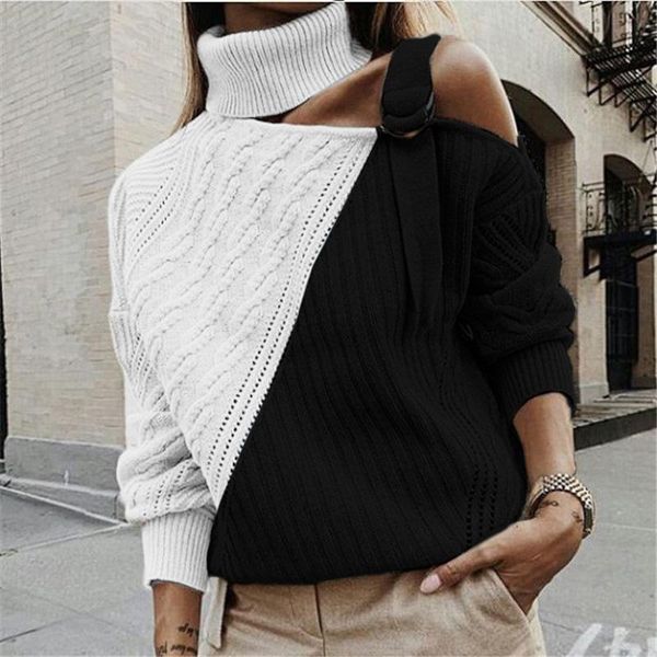 women's sweaters 3xl turtleneck off shoulder knit sweater women long sleeve plus size pullovers jumper black patchwork 2021 autumn wint, White;black
women's sweaters 3xl turtleneck off shoulder knit sweater women long sleeve plus size pullovers jumper black patchwork 2021 autumn wint, White;black