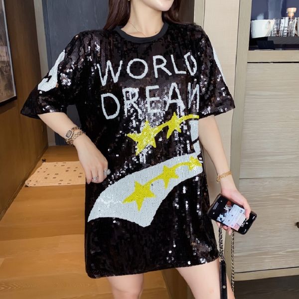 tee chic summer hip women sequin long t-shirt world dream letter star oversize tees dance dresses celebrity party, White
tee chic summer hip women sequin long t-shirt world dream letter star oversize tees dance dresses celebrity party, White