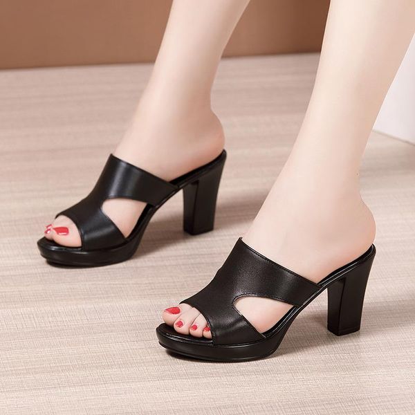 fashion women's shoes genuine leather slippers female sandals ladies high heels casual set foot heel dress, Black
fashion women's shoes genuine leather slippers female sandals ladies high heels casual set foot heel dress, Black