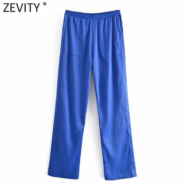 women's pants & capris zevity women elegant blue color casual satin straight female chic elastic waist pocket patch long trousers mujer, Black;white
women's pants & capris zevity women elegant blue color casual satin straight female chic elastic waist pocket patch long trousers mujer, Black;white