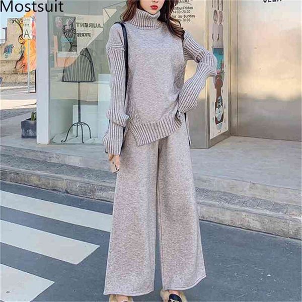 thicken knitted women two piece pants sets autumn winter turtleneck sweater + wide leg ladies casual suits outfits 210513, White
thicken knitted women two piece pants sets autumn winter turtleneck sweater + wide leg ladies casual suits outfits 210513, White