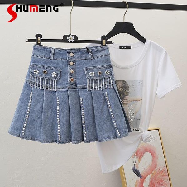 skirts 2021 diamond tassel bead denim skirt women's korean-style fashion single-breasted high waist elastic slim fit pleated, Black
skirts 2021 diamond tassel bead denim skirt women's korean-style fashion single-breasted high waist elastic slim fit pleated, Black