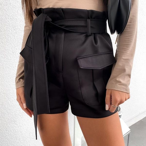 women's shorts sashes pu leather women solid black pockets high wasit summer 2021 casual loose short pantalon femme, White;black
women's shorts sashes pu leather women solid black pockets high wasit summer 2021 casual loose short pantalon femme, White;black