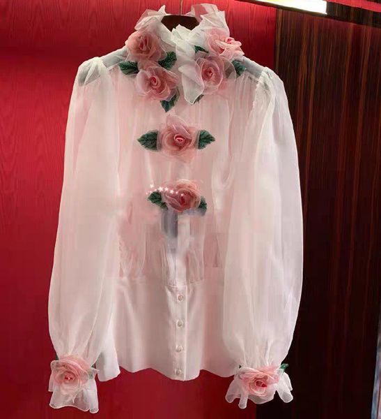 runway shirt 3d floral summer casual fashion women lady women's blouses & shirts, White
runway shirt 3d floral summer casual fashion women lady women's blouses & shirts, White