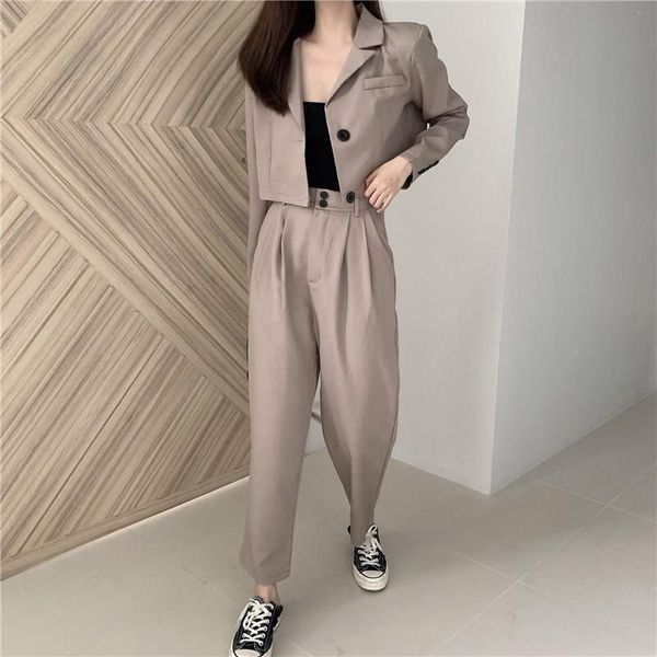 women's suits & blazers turn-down collar short coat high waist pants blazer set women solid work notched two piece outfits, White;black
women's suits & blazers turn-down collar short coat high waist pants blazer set women solid work notched two piece outfits, White;black