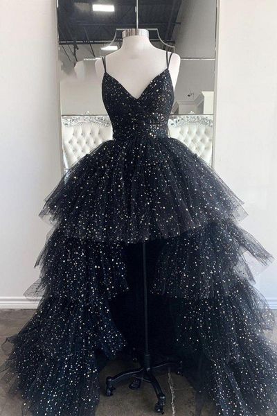 glitter black hi low prom evening dresses with spaghetti straps layered tulle sequined short front long back party cocktail pageant dresess
glitter black hi low prom evening dresses with spaghetti straps layered tulle sequined short front long back party cocktail pageant dresess