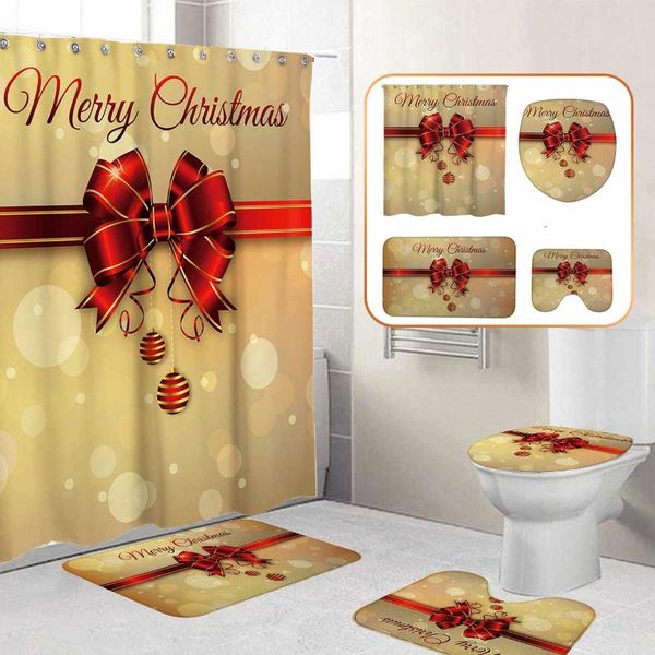 merry christmas bathroom set bell pattern shower curtain waterproof toilet cover mat non-slip rug decor curtains
merry christmas bathroom set bell pattern shower curtain waterproof toilet cover mat non-slip rug decor curtains