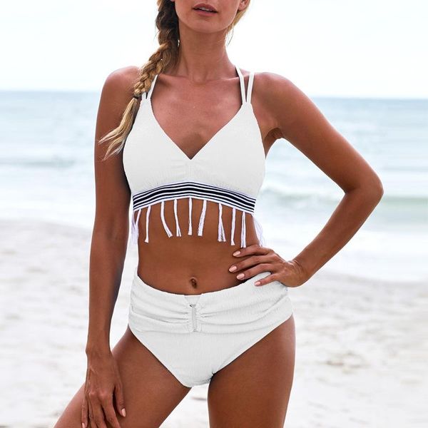 women's swimwear zqlz solid high waist women bikini with fringes two-pieces summer vacation beachwear biquini brazilian bow bathing sui, White;black
women's swimwear zqlz solid high waist women bikini with fringes two-pieces summer vacation beachwear biquini brazilian bow bathing sui, White;black