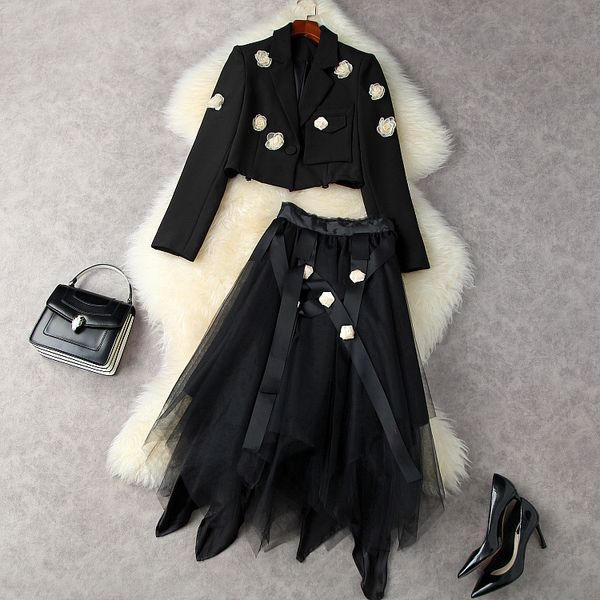 european and american women's autumn 2021 new long sleeve stereo flower coat irregular mesh skirt fashion suits, White
european and american women's autumn 2021 new long sleeve stereo flower coat irregular mesh skirt fashion suits, White