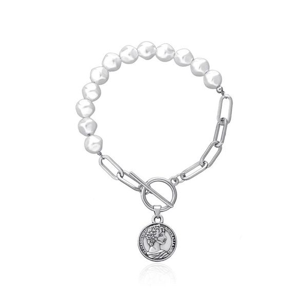 link, chain european and american vintage style fashion bracelet imitation pearl metal retro queen coin ot lock, Black
link, chain european and american vintage style fashion bracelet imitation pearl metal retro queen coin ot lock, Black