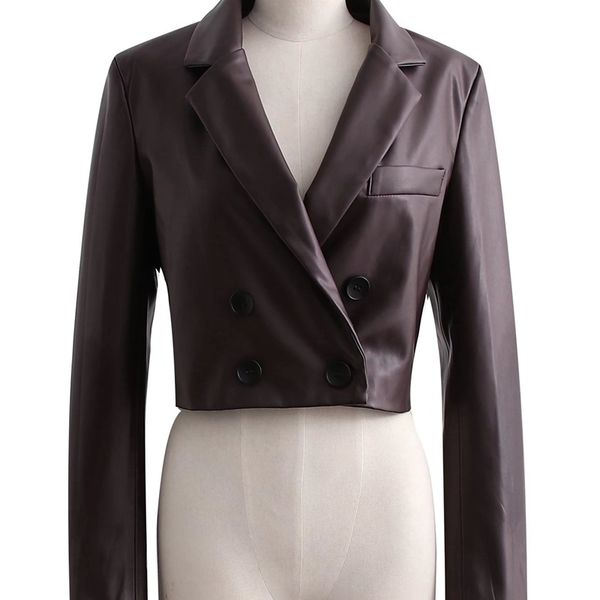 ins fashion brown short leather clothes women's autumn slim fit lapel button small suit coat, Black
ins fashion brown short leather clothes women's autumn slim fit lapel button small suit coat, Black