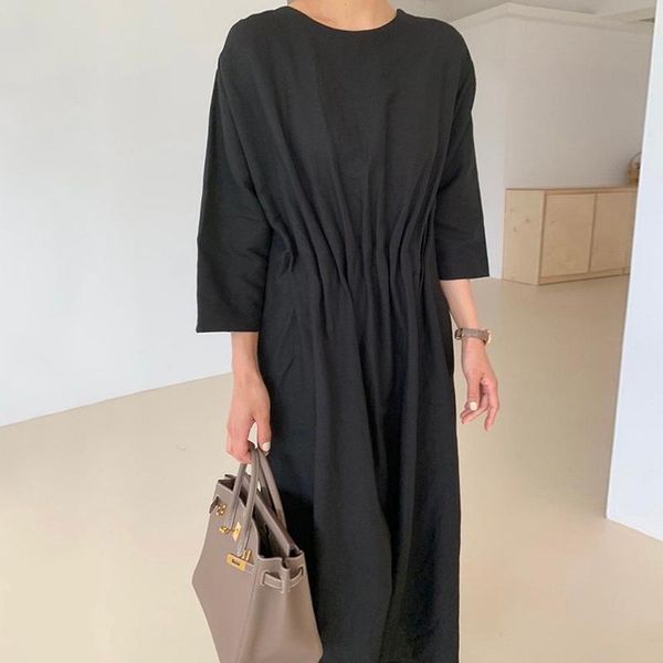 casual dresses autumn korean fashion minimalist vestidos female round neck fold loose wild slim midi dress kk854, Black;gray
casual dresses autumn korean fashion minimalist vestidos female round neck fold loose wild slim midi dress kk854, Black;gray