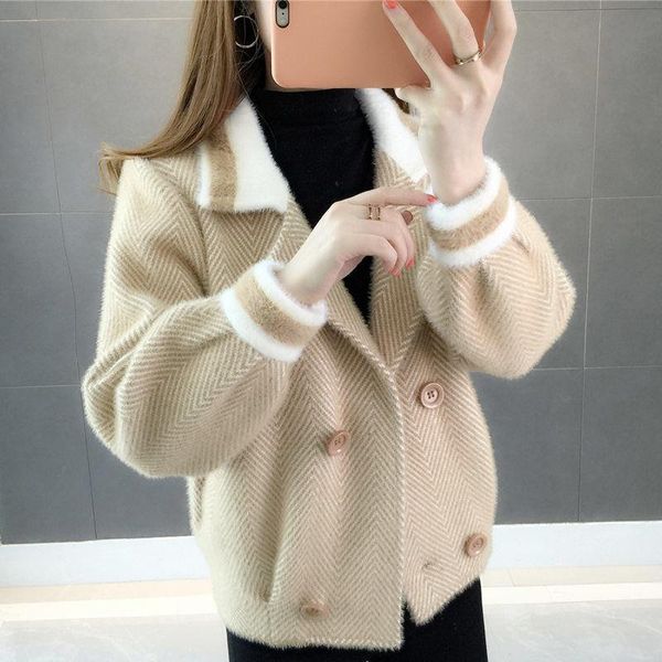 women's jackets spring autumn mink cashmere female coat short sweater cardigan thickened loose thick womens bomber jacket, Black;brown
women's jackets spring autumn mink cashmere female coat short sweater cardigan thickened loose thick womens bomber jacket, Black;brown