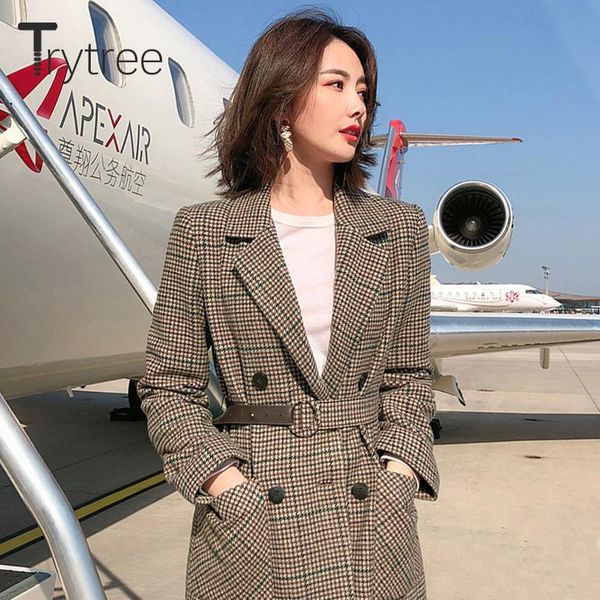 women's jackets trytree 2021 spring autumn women casual suit coat turn-down collar double breasted pockets belt vintage elegant plaid, Black;brown
women's jackets trytree 2021 spring autumn women casual suit coat turn-down collar double breasted pockets belt vintage elegant plaid, Black;brown