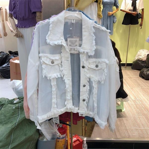 2021spring fringed turn down collar chiffon stitching loose sunscreen denim jacket harajuku women's coat spring jackets, Black;brown
2021spring fringed turn down collar chiffon stitching loose sunscreen denim jacket harajuku women's coat spring jackets, Black;brown
