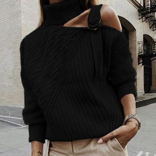 women's sweaters fall/winter off shoulder turtleneck knit sweater women fashion solid casual long sleeve jumper plus size pullover, White;black
women's sweaters fall/winter off shoulder turtleneck knit sweater women fashion solid casual long sleeve jumper plus size pullover, White;black