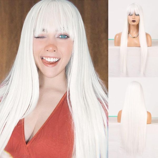 white color full bangs synthetic wig for women girls machine made silky straight hair non lace wigs1, Black
white color full bangs synthetic wig for women girls machine made silky straight hair non lace wigs1, Black