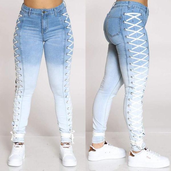 side lace-up jeans women high waist casual skinny denim pencil pants bandage elastic cowboy streetwear jean trousers female women's, Blue
side lace-up jeans women high waist casual skinny denim pencil pants bandage elastic cowboy streetwear jean trousers female women's, Blue